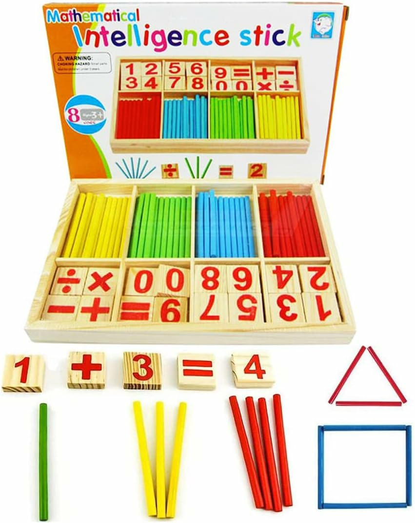 Abacuses  | Bâtonnets de comptage Jouets Montessori Jouet éducatif en mathématiques Bâtonnets en bois d’intelligence Cartes de nombres et tiges de comptage avec boîte (Bâtonnets de comptage)