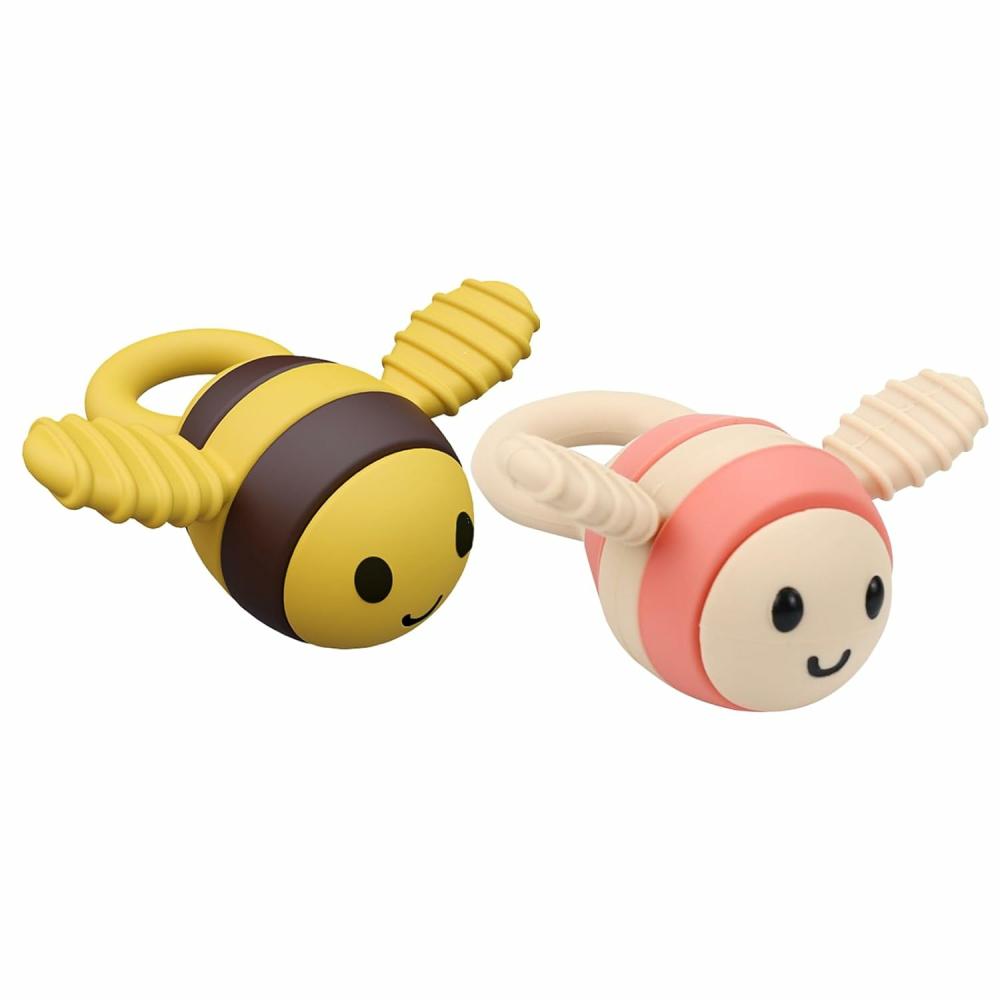 Anneaux de dentition  | 2 Pack de Hochets Abeille pour Bébés de 18 Mois – Silicone SANS BPA – Jouets à Mâcher Apaisants pour Bébé – Jouets de Dentition pour Nourrissons – Essentiels pour Bébés – Accessoires Abeille pour Bébé