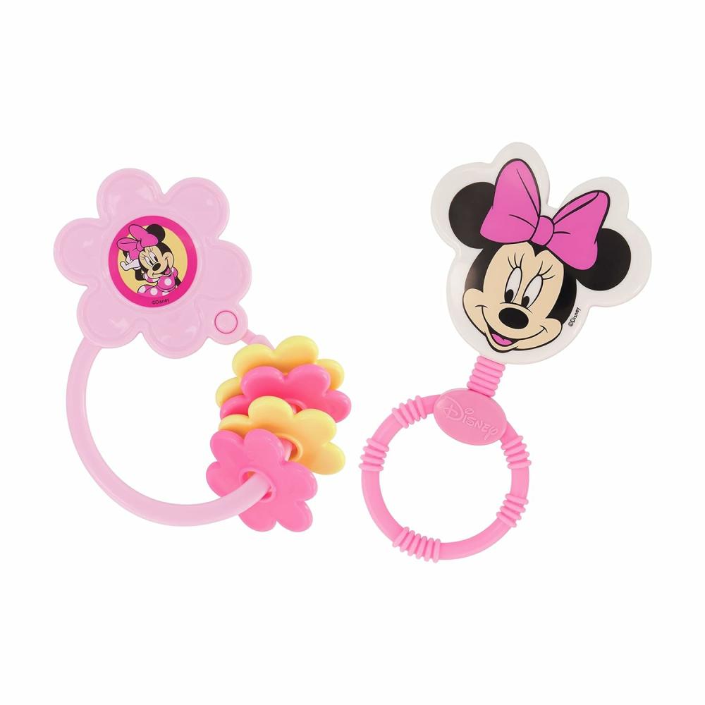 Anneaux de dentition  | 2 Pack de hochets et porte-clés en forme de personnage Minnie Mouse – Jouets d’anniversaire premium pour tout-petits – Jouets de dentition pour nourrissons – Idéal pour les cadeaux de naissance