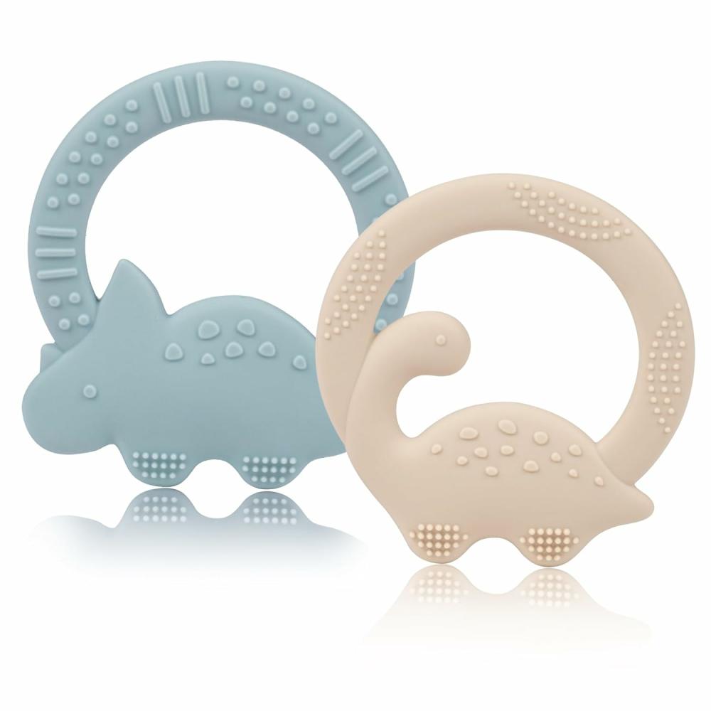 Anneaux de dentition  | 2 Packs de jouets de dentition en silicone pour bébés de 0 à 6 mois avec forme de dinosaure, adaptés aux nourrissons de 3 à 12 mois, pour soulager les douleurs de dentition, idéaux comme cadeaux de baby shower pour les mamans.