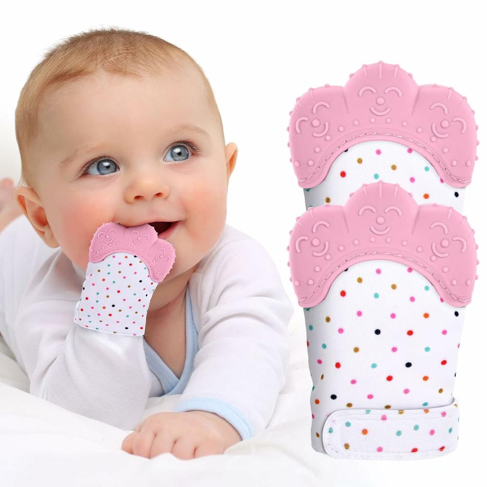 Anneaux de dentition  | 2Pack Gants de Dentition en Silicone – Gant Apaisant pour Bébé, Soulagement de la Douleur de Dentition – Gant Préventif contre les Égratignures – Jouets de Dentition en Silicone Sûrs pour 0-12 Mois