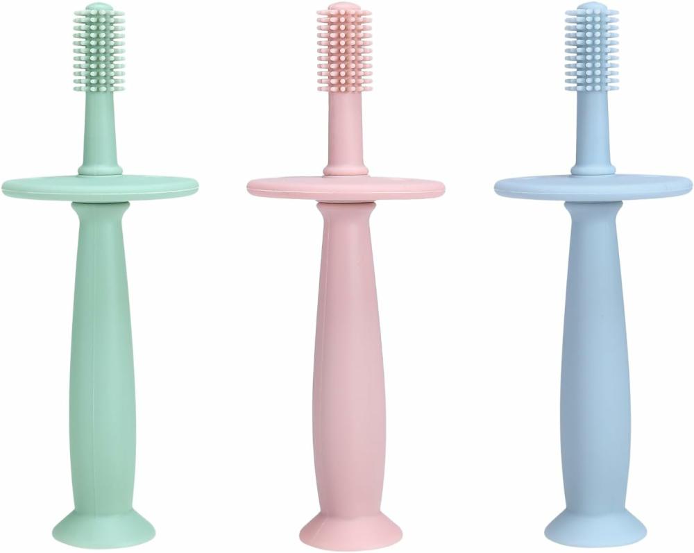 Anneaux de dentition  | 3 Pack de Brosses à Dents en Silicone pour Bébé – Jouets de Dentition pour l’Entretien Oral des Nourrissons de 0 à 12 Mois+