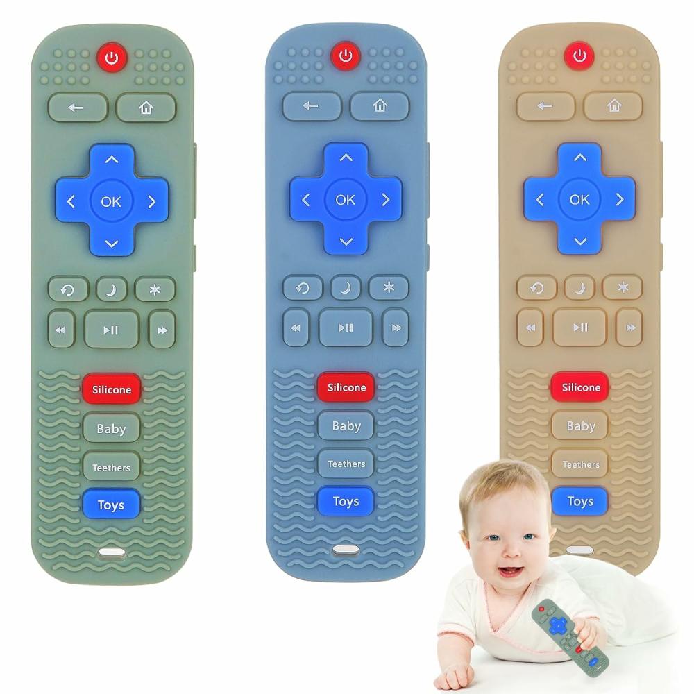 Anneaux de dentition  | 3 Pack de Jouets de Dentition pour Bébé – Anneaux de Dentition en Silicone en Forme de Télécommande pour Bébé et Tout-Petit de 0 à 24 Mois – Jouets à Mordre pour Soulagement de la Dentition – Jouets pour Bébé sans BPA – Sûrs pour le Réfrigérateur