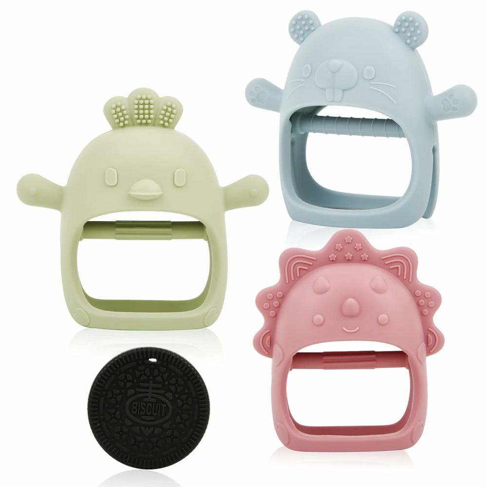 Anneaux de dentition  | 4 pièces de jouets de dentition pour bébés, hochets en silicone pour bébés de 0 à 6 mois, jouets à mâcher anti-chute, hochets pour apaiser la douleur, designs mignons et sûrs.