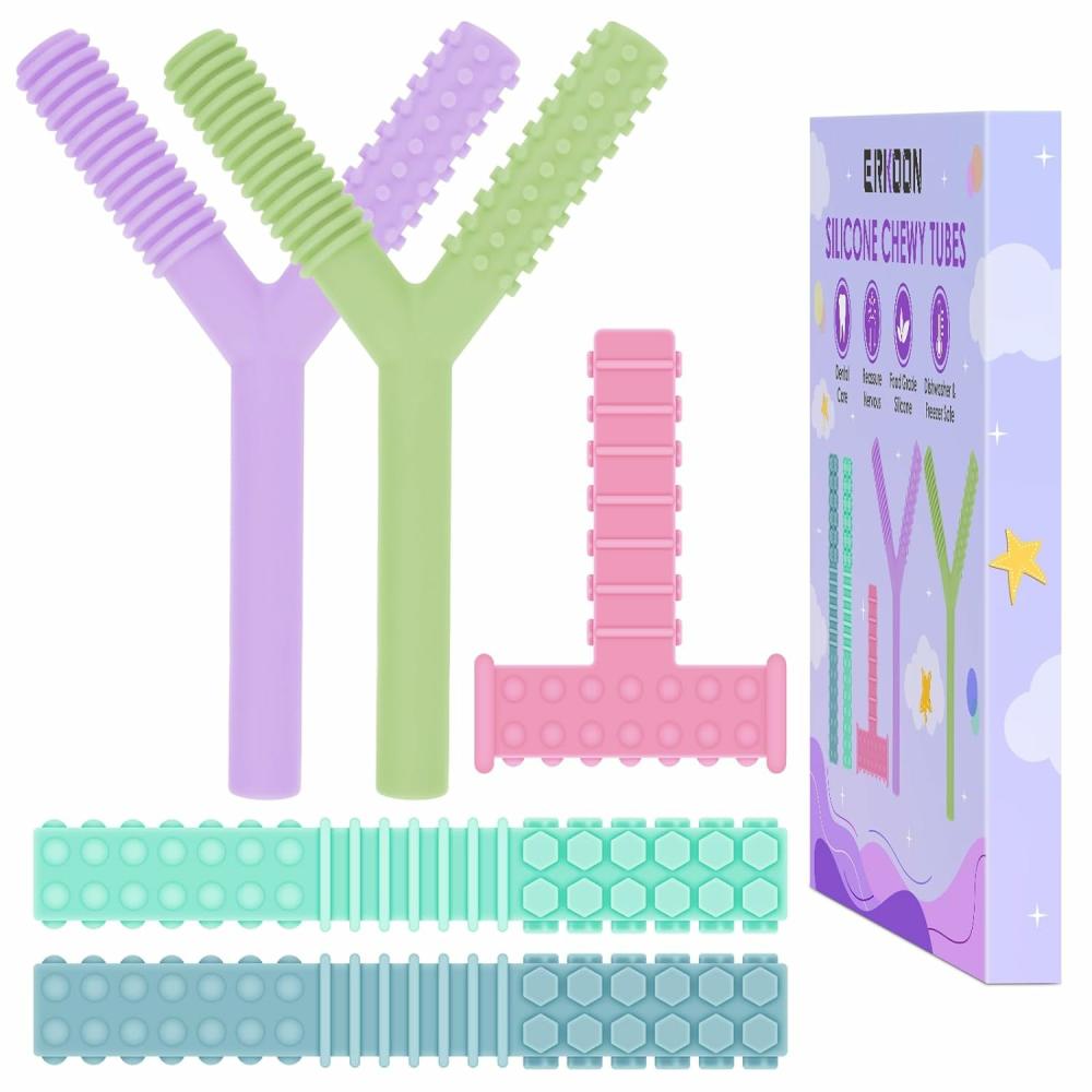 Anneaux de dentition  | 5 Pack de Jouets à Mâcher Sensoriels pour Enfants Autistes – Tubes à Mâcher en Silicone pour Autisme, TDAH, SPD – Chewies pour Enfants avec Besoins Spéciaux – Outil Moteur Oral à Mâcher pour Enfants Sensoriaux