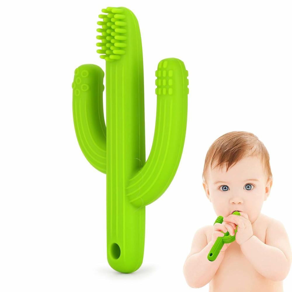 Anneaux de dentition  | Anneau de dentition Cactus – Jouets de dentition pour bébés de 0 à 6 mois et de 6 à 12 mois – Soulagement de la douleur apaisant – Doux brosse à dents pour bébés, tout-petits et nourrissons – Garçon et fille – Naturel, organique, sans BPA (Vert)