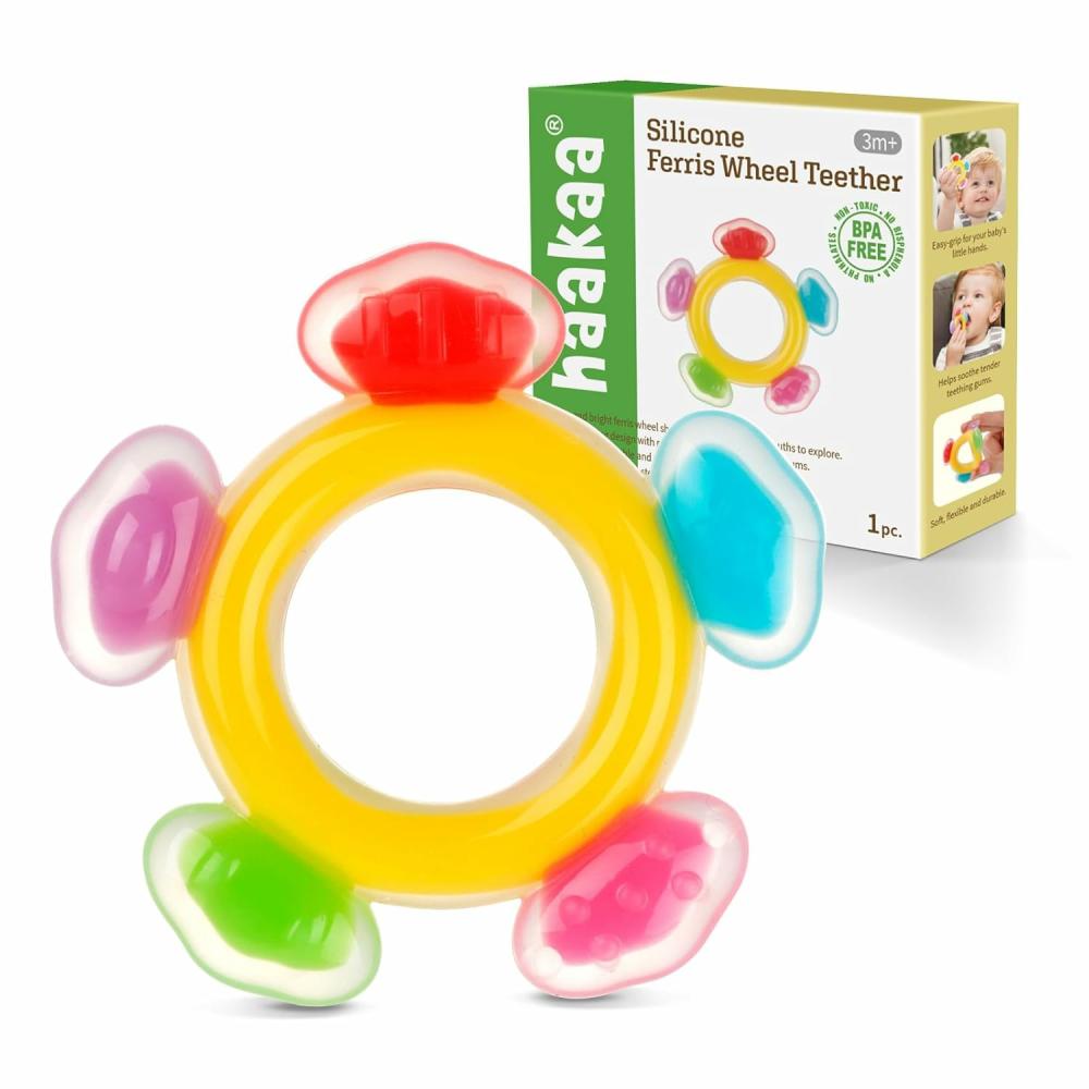 Anneaux de dentition  | Anneau de dentition en silicone en forme de grande roue – Jouet de dentition à mettre au congélateur pour bébés de 3 à 6 mois – Soulagement apaisant et frais en toute sécurité – Silicone sans BPA – 1 pack