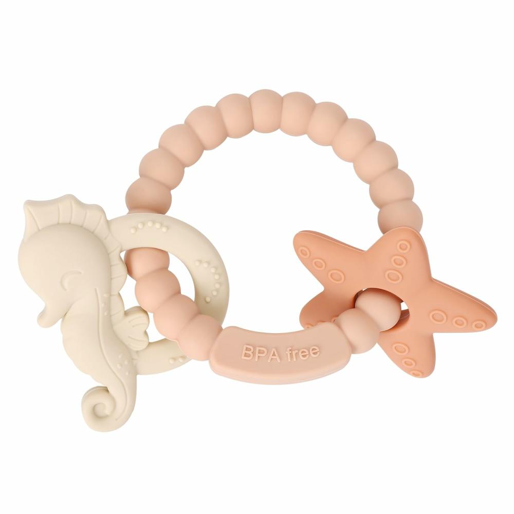 Anneaux de dentition  | Anneau de dentition en silicone Jouet de dentition pour bébé avec hochets Jouets de mastication sensoriels sans BPA pour bébés de 3 à 6-12 mois pour apaiser les gencives douloureuses Cadeau idéal pour une baby shower ou Noël (Rose)