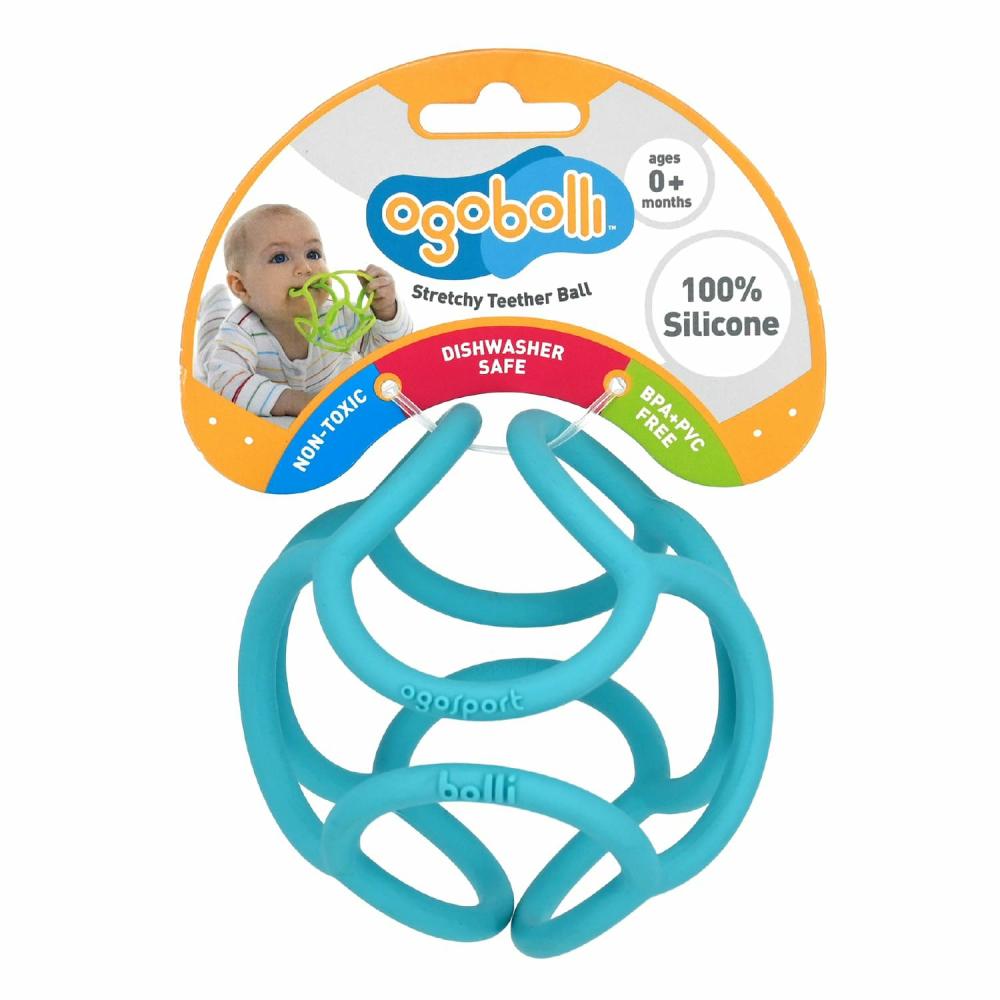 Anneaux de dentition  | Anneau de dentition Ogobolli – Jouet tactile sensoriel en forme de balle pour bébés et tout-petits – Silicone extensible, souple et non toxique – Garçons et filles à partir de 6 mois – Bleu