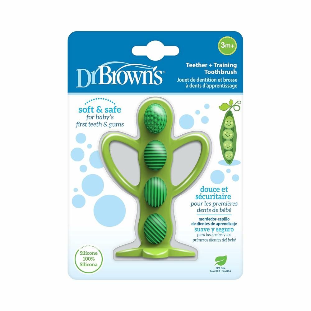 Anneaux de dentition  | Anneau de dentition Peapod et brosse à dents d’entraînement  Doux et sûr pour les gencives et les premières dents de bébé  Sans BPA  100 % silicone  À partir de 3 mois+