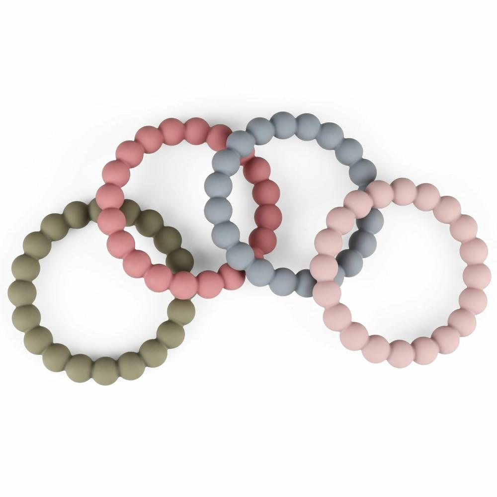 Anneaux de dentition  | Anneaux de dentition pour bébé – Bracelets de dentition en silicone 100 % pour bébés de 3 mois et plus pour s’apaiser eux-mêmes – Sans BPA et sans phtalates – Comprend 4 anneaux neutres pour bébé