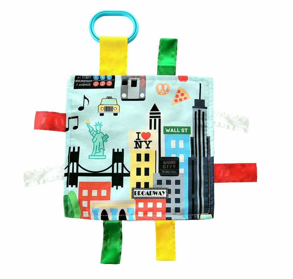 Anneaux de dentition  | Baby Jack & Co 8X8” Jouet d’apprentissage Lovey NYC New York – Jouets étiquettes pour bébés – Jouets en crinkle doux et sûrs – Apprenez les villes et les formes des États-Unis – Jouet et cadeau idéal pour bébé sans BPA avec clip pour poussette