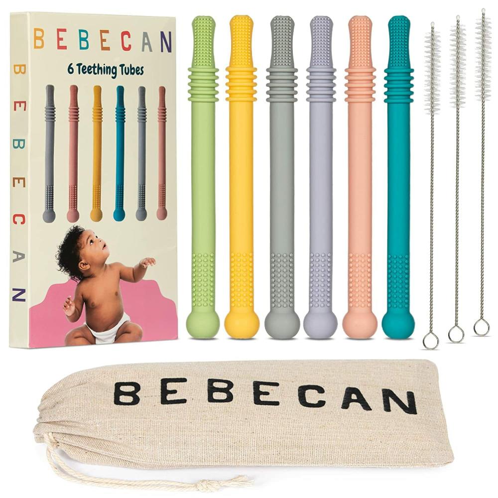 Anneaux de dentition  | Bâtonnets de dentition pour bébés de 0 à 36 mois – Anneaux de dentition en silicone super doux dans 6 couleurs vives – Soulagement de la dentition pour nourrissons – Tubes de dentition multicolores – Cadeau de dentition pour bébé