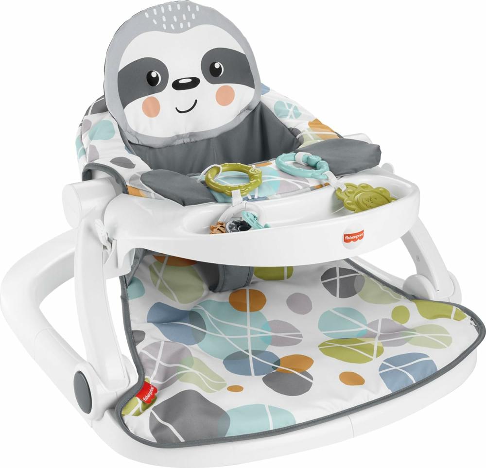 Anneaux de dentition  | Chaise Portable pour Bébé avec Plateau Snack – Siège de Sol Sit Me Up avec Jouets Clackers et Anneau de Dentition Liens – Mignon Paresseux