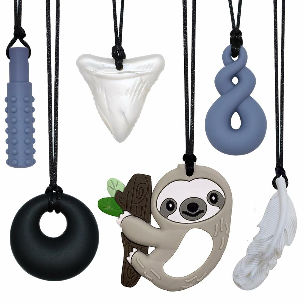 Anneaux de dentition  | Collier à mâcher pour enfants sensoriels – Pack de 6 colliers en silicone à mâcher pour garçons et filles avec TDAH, autisme, anxiété – Jouets à mâcher sensoriels pour enfants et adultes autistes, réduisant la mastication et l’agitation.