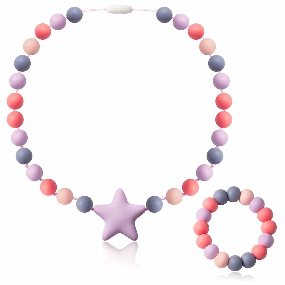 Anneaux de dentition  | Collier et Bracelet Sensoriels pour Bébé – 2 Pièces de Bijoux en Silicone Mignons pour la Dentition des Enfants – Jouets de Bijoux Sensoriels, Idées de Cadeaux de Baby Shower pour Enfants et Nourrissons, Garçon et Fille.