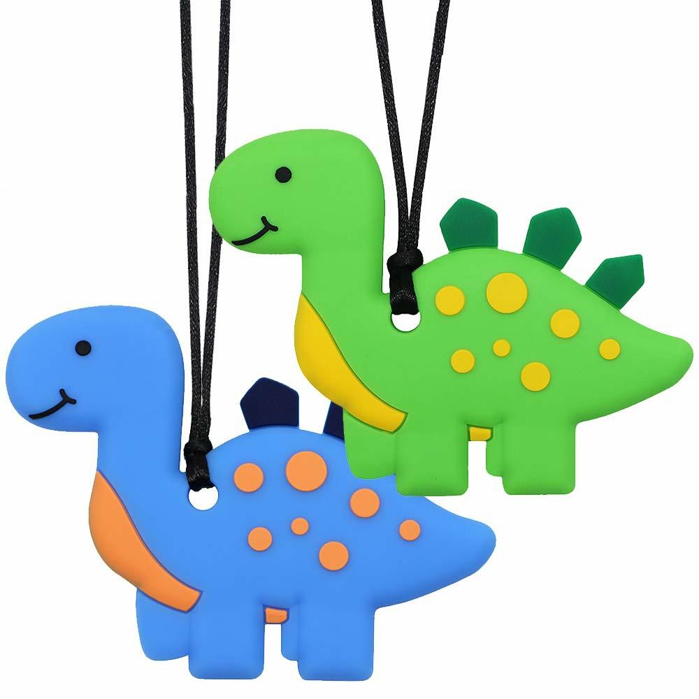 Anneaux de dentition  | Colliers à mâcher pour enfants sensoriels – Jouets en silicone en forme de dinosaure pour garçons avec autisme, TDAH, SPD – Coliers à mâcher pour l’anxiété – Réduction des mouvements d’agitation chez les enfants…