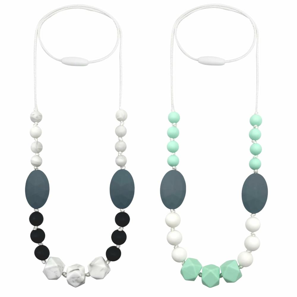 Anneaux de dentition  | Colliers d’allaitement en silicone pour maman à porter – Pack de 2 colliers à mâcher pour enfants sensoriels – Collier sensoriel d’allaitement pour garçons et filles pour réduire l’anxiété.