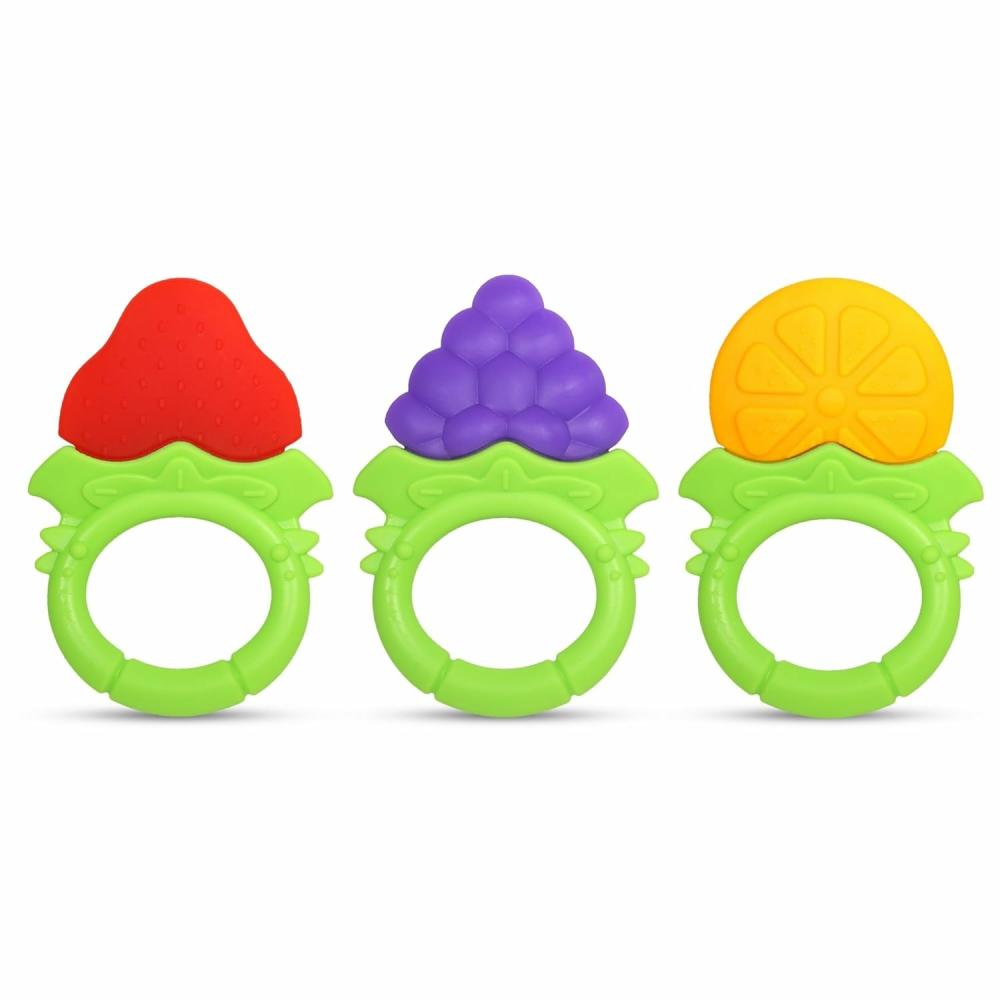 Anneaux de dentition  | Fruitique Massager et Jouet de Dentition pour Nourrissons et Bébés – Pack de 3 – Anneaux de Dentition en Forme de Fruits avec Textures Multiples – Apaise les Gencives Sensibles – Silicone Alimentaire Non Toxique et Sans BPA – Prise en Main Facile et Sans Mains – 3 Mois et Plus