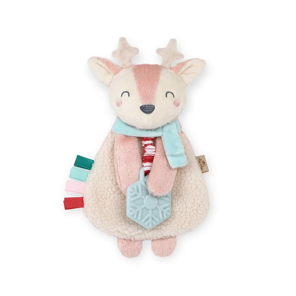 Anneaux de dentition  | Itzy Lovey avec Teether, Rubans Texturés et Bras Pendants ; Caractéristiques : Son Crissant, Tissu Sherpa et Minky Doux ; Holly le Renne