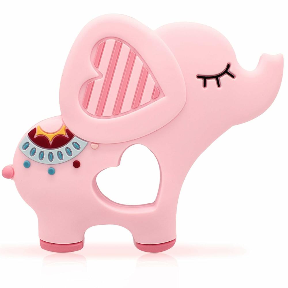 Anneaux de dentition  | Jouet de dentition en silicone éléphant rose doux pour bébés 0-6/6-12 mois, cadeau de jouet de dentition pour filles, masseur de gencives, articles de soulagement de l’anxiété.