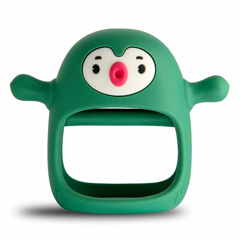 Anneaux de dentition  | Jouet de dentition en silicone Penguin Buddy Never Drop pour bébés de 0 à 6 mois, jouets à mâcher pour les besoins de succion, anneau de dentition pour 3 à 6 mois, jouet de siège auto pour nourrissons, vert pin.