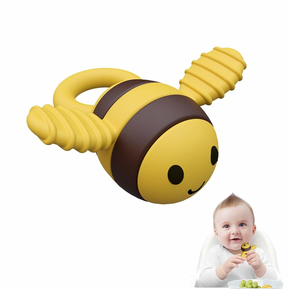 Anneaux de dentition  | Jouet de dentition en silicone pour bébé, jouets de dentition pour bébés garçons et filles de 18 mois, jouet à mâcher en silicone en forme d’abeille mignonne, sans BPA, pour l’exploration sensorielle et le soulagement des démangeaisons liées à la dentition (jaune).