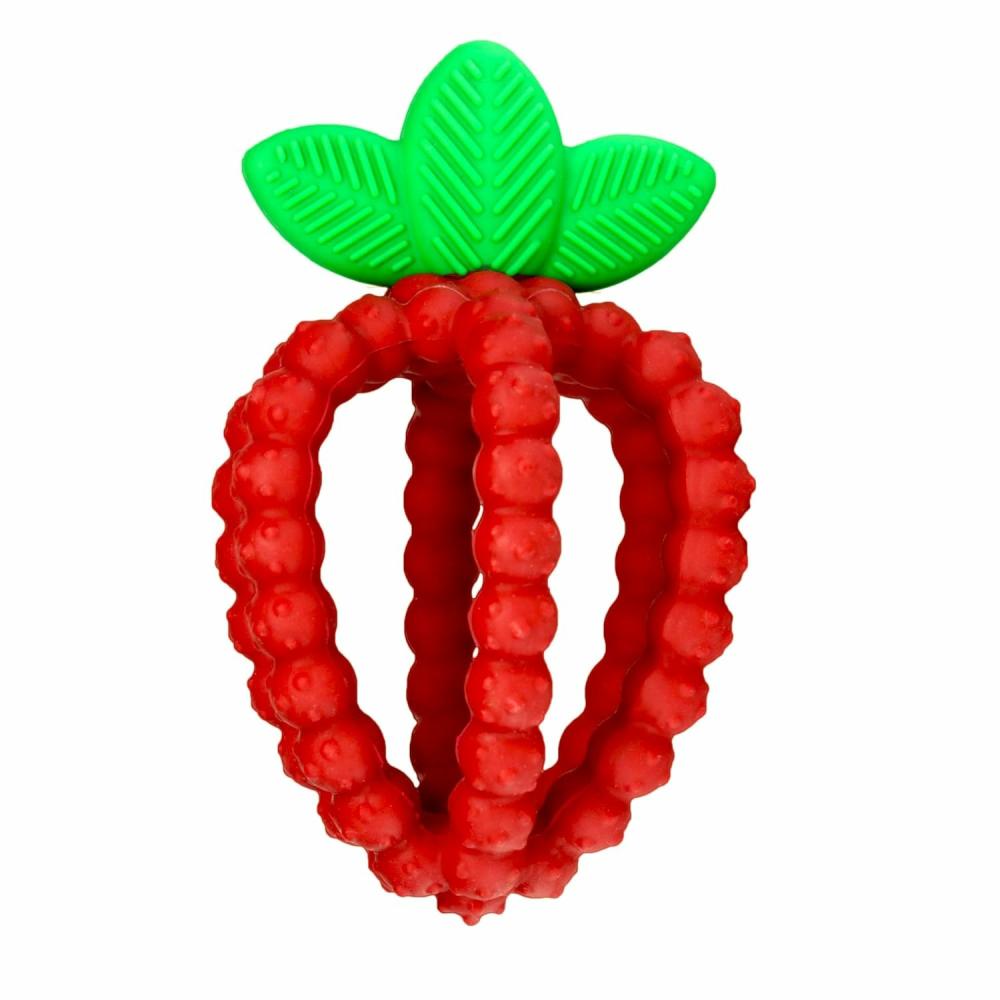 Anneaux de dentition  | Jouet de dentition en silicone pour nourrissons et bébés, avec texture Berrybumps pour apaiser les gencives douloureuses des bébés. Teether Razberry Bites pour soulager les dents de devant et de derrière. Sans BPA, facile à tenir, en forme de fruit pour les bébés de 3 mois et plus – Rouge.