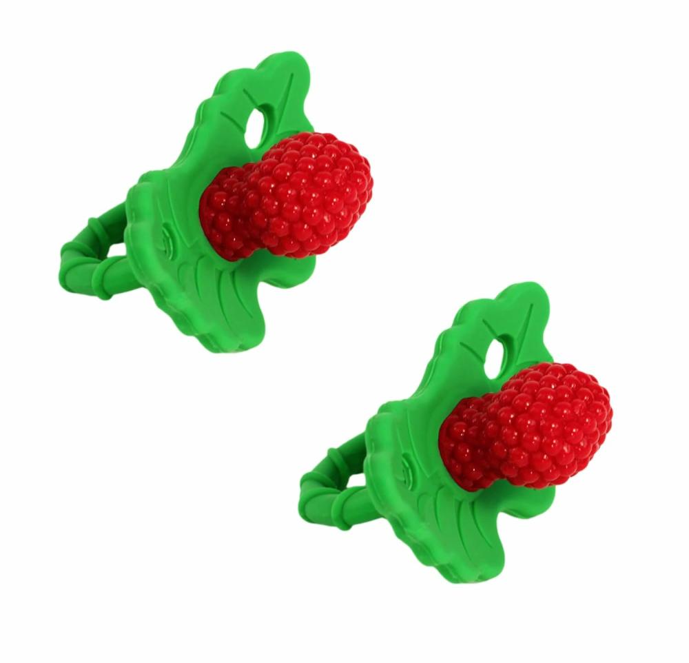 Anneaux de dentition  | Jouet de dentition en silicone Razberry pour bébé (paquet de 2) – Berrybumps apaise les gencives douloureuses des bébés – Jouet de dentition pour nourrissons – Design mains libres – Sans BPA – Design facile à tenir – Sucette de soulagement pour la dentition rouge