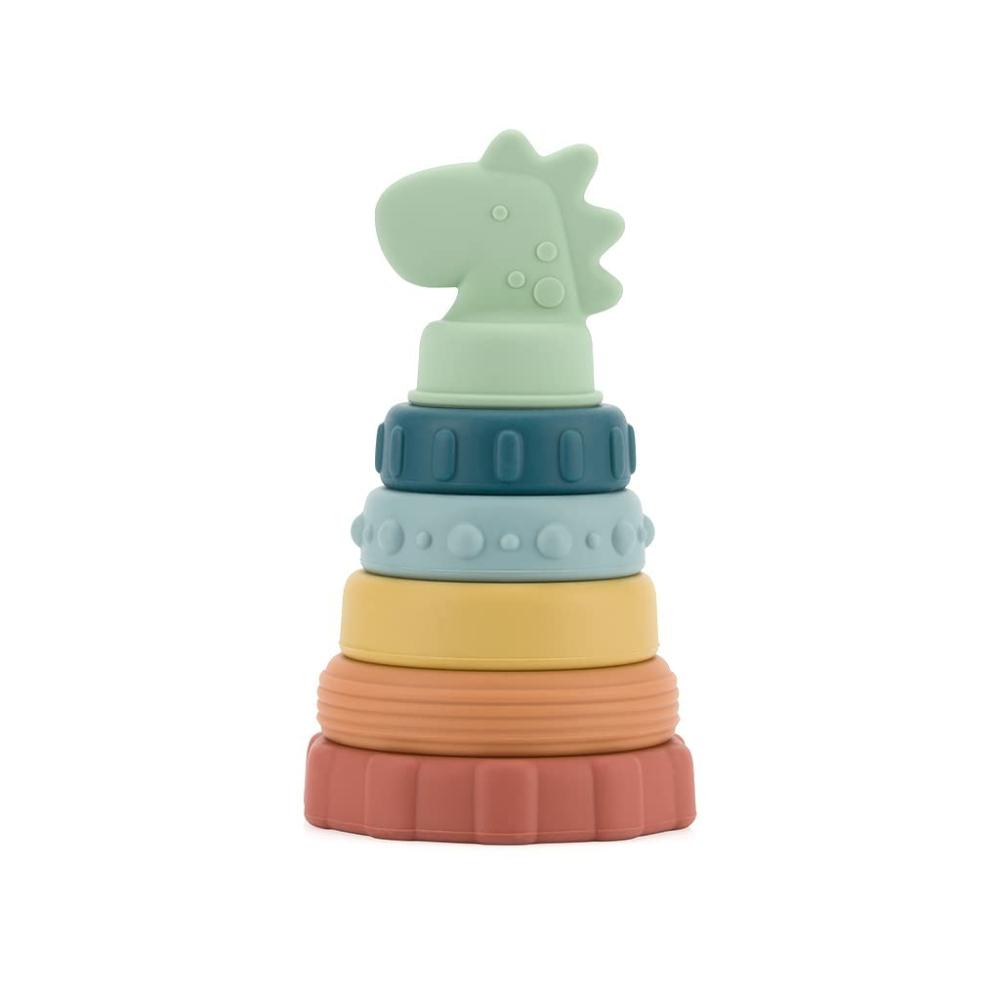 Anneaux de dentition  | Jouet de dentition et d’empilage en silicone Itzy Stacker Dinosaure (Stack8449)