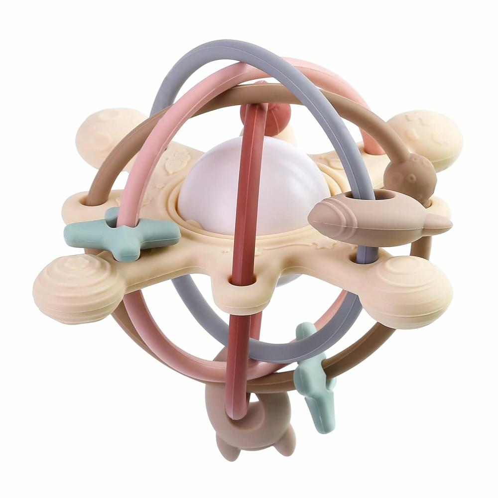 Anneaux de dentition  | Jouet de dentition pour bébés de 3 mois et plus – Jouets de dentition en silicone – Hochet jouet de dentition sensoriel pour gencives douloureuses – Jouets à mâcher pour bébés répondant aux besoins de succion – Sans BPA – Blanc Navajo