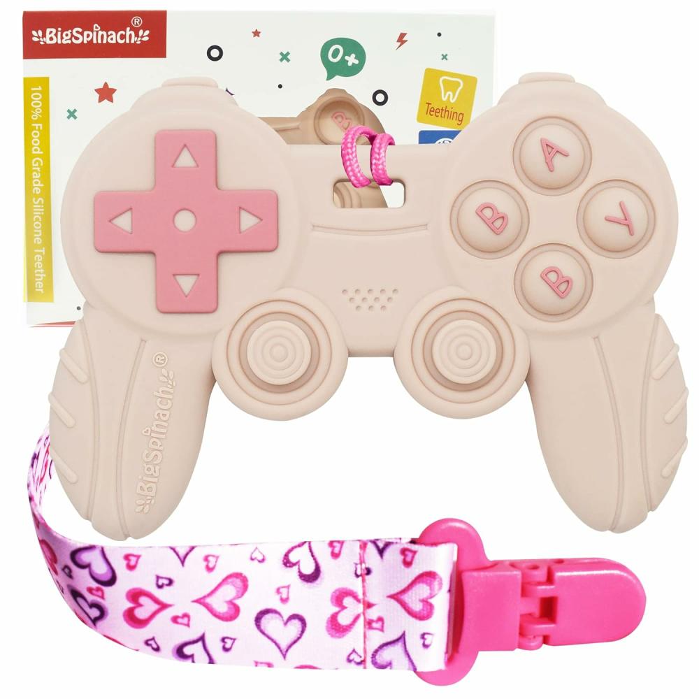 Anneaux de dentition  | Jouet de dentition télécommande cool pour bébés de 0 à 6 mois et de 6 à 12 mois, anneau de dentition manette de jeu pour parents gamers, premiers cadeaux de la Saint-Valentin pour bébé, jouets à mâcher en silicone télécommande (Rose)