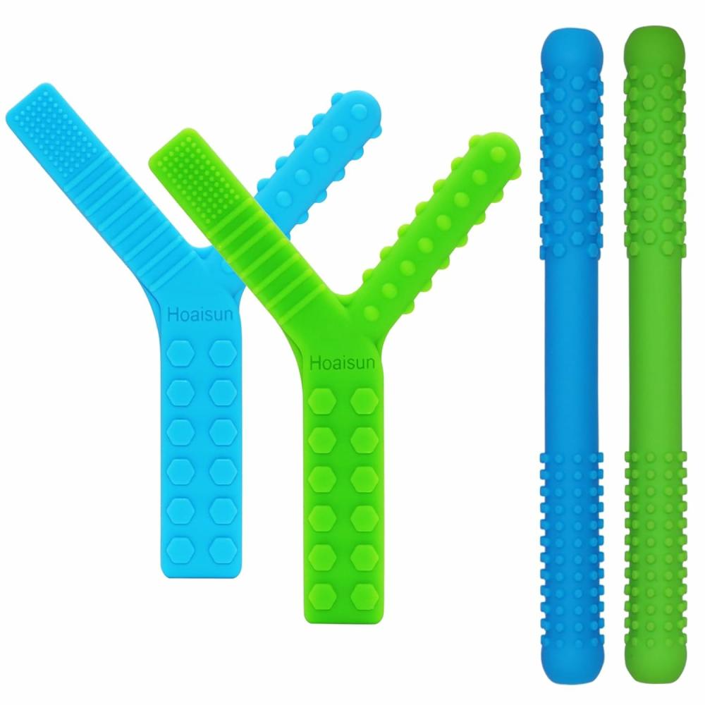 Anneaux de dentition  | Jouets à mâcher sensoriels pour enfants autistes – Pack de 4 – Pailles en silicone pour la dentition – Jouets pour l’autisme, le TDAH, le SPD – Tubes à mâcher pour besoins spéciaux – Outils moteurs oraux – Jouet à mâcher pour adultes – Soulagement du stress et de l’anxiété.