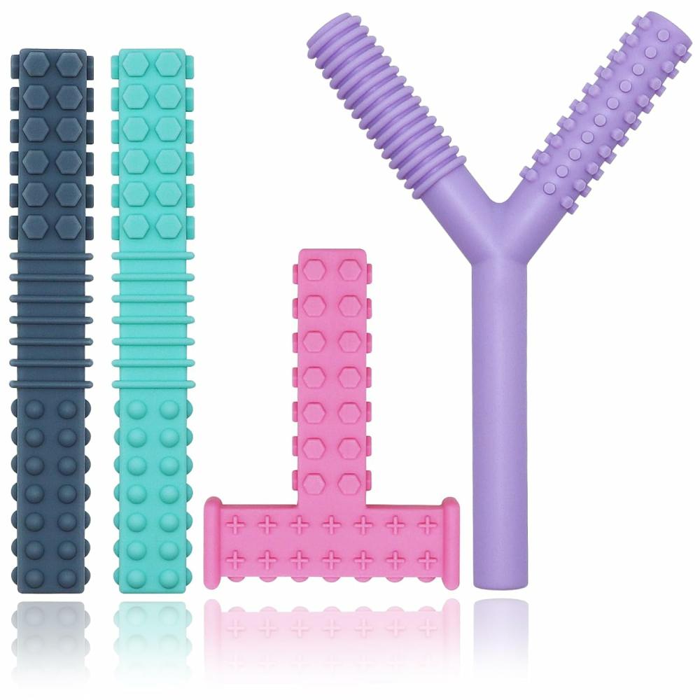 Anneaux de dentition  | Jouets à mâcher sensoriels pour enfants autistes – Pack de 4 tubes à mâcher en silicone doux et durable – Outils oraux pour enfants – Tubes de dentition pour enfants sensoriels avec anxiété, TDAH, SPD – Jouets de dentition sans BPA