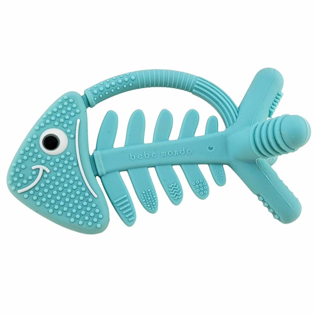 Anneaux de dentition  | Jouets de dentition 3D en forme de poisson pour bébés de 0 à 6 mois, anneau de dentition 100 % silicone, jouets pour nourrissons et nouveau-nés pour soulager la dentition, développement cérébral pour bébés et tout-petits, brevet américain en attente (1-Turquoise/Bleu clair)