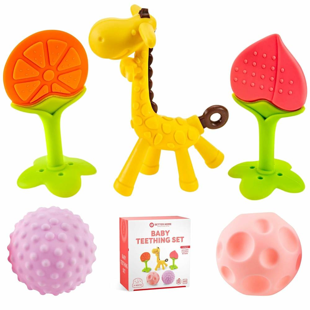 Anneaux de dentition  | Jouets de dentition en silicone pour bébés de 0 à 6 mois – 6 à 12 mois – Anneaux de dentition doux pour apaiser et calmer les bébés – Pack de 5 jouets de dentition sensoriels