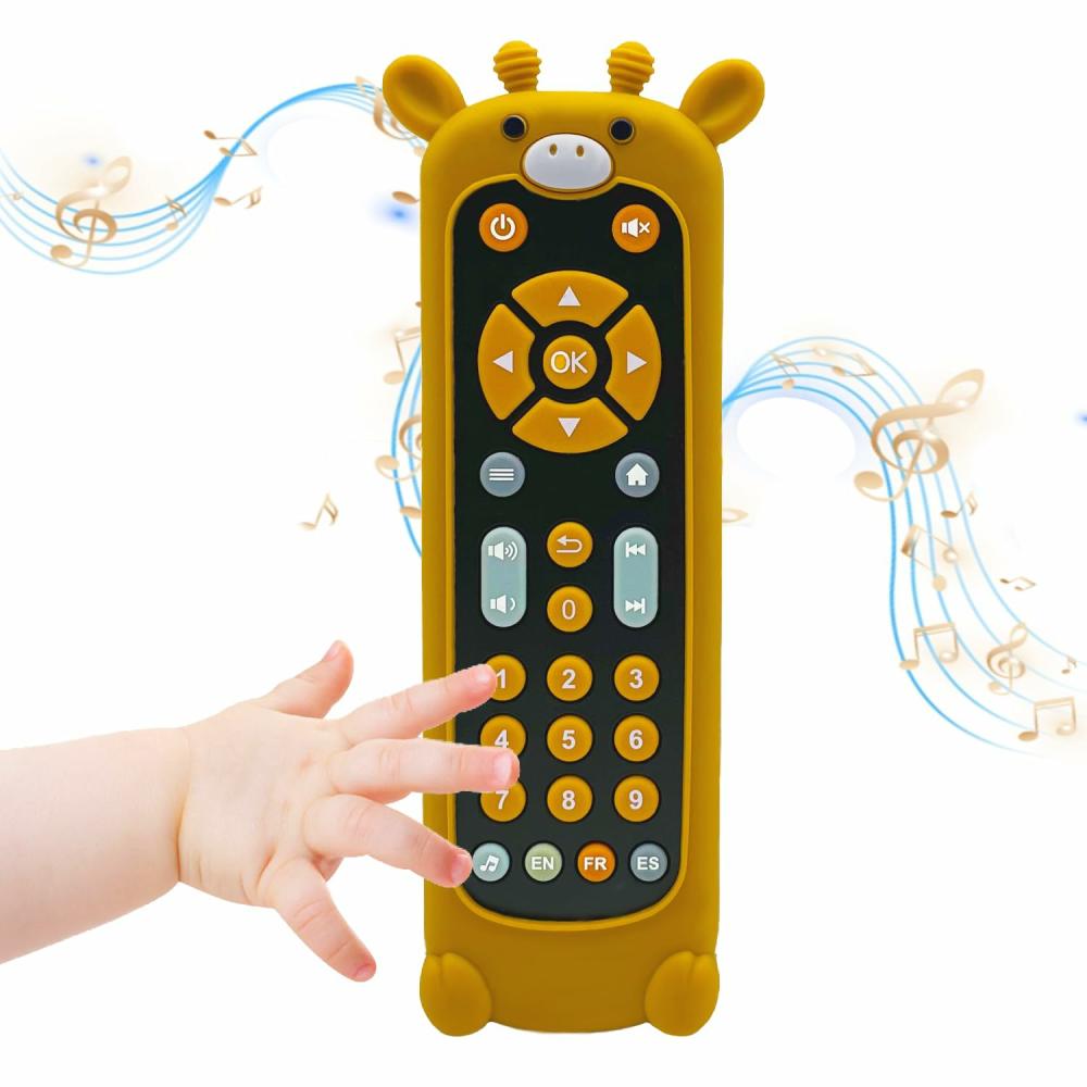 Anneaux de dentition  | Jouets de dentition musicaux en silicone doux pour tout-petits, bébés, garçons et filles de 6 à 12 mois – Ensemble de jouets de dentition en forme de télécommande pour bébé (Girafe)