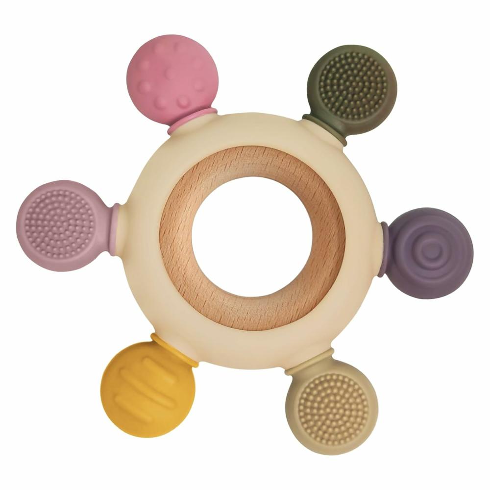 Anneaux de dentition  | Jouets de dentition pour bébé avec anneau en bois, anneaux de dentition pour bébés de 3 à 6 mois, jouets en bois pour bébé, jouet facile à saisir pour soulager la dentition, jouets à mâcher pour les besoins de succion, anneau de dentition en silicone sans BPA.