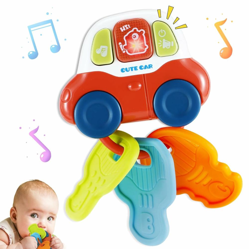 Anneaux de dentition  | Jouets de dentition pour bébé – Jouet de dentition en forme de clé de voiture pour tout-petit avec musique et lumière – Jouets musicaux pour bébé de 0 à 18 mois – Idéal pour les voyages – Cadeaux d’anniversaire pour bébés garçons et filles de 6 à 12 mois et 1 an.