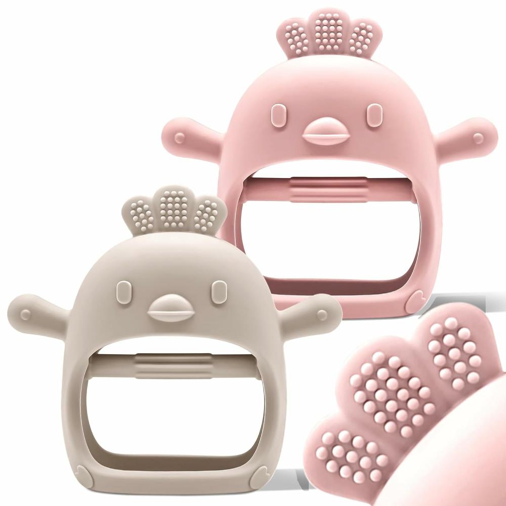 Anneaux de dentition  | Jouets de dentition pour bébé | Jouets pour nourrissons non toxiques 0-6 mois 6-12 mois | Mitten de dentition certifié Cpc | Sucette de dentition sans chute pour soulagement de la dentition des bébés | Jouets de dentition pour bébé | Sucette de dentition – Pack de 2