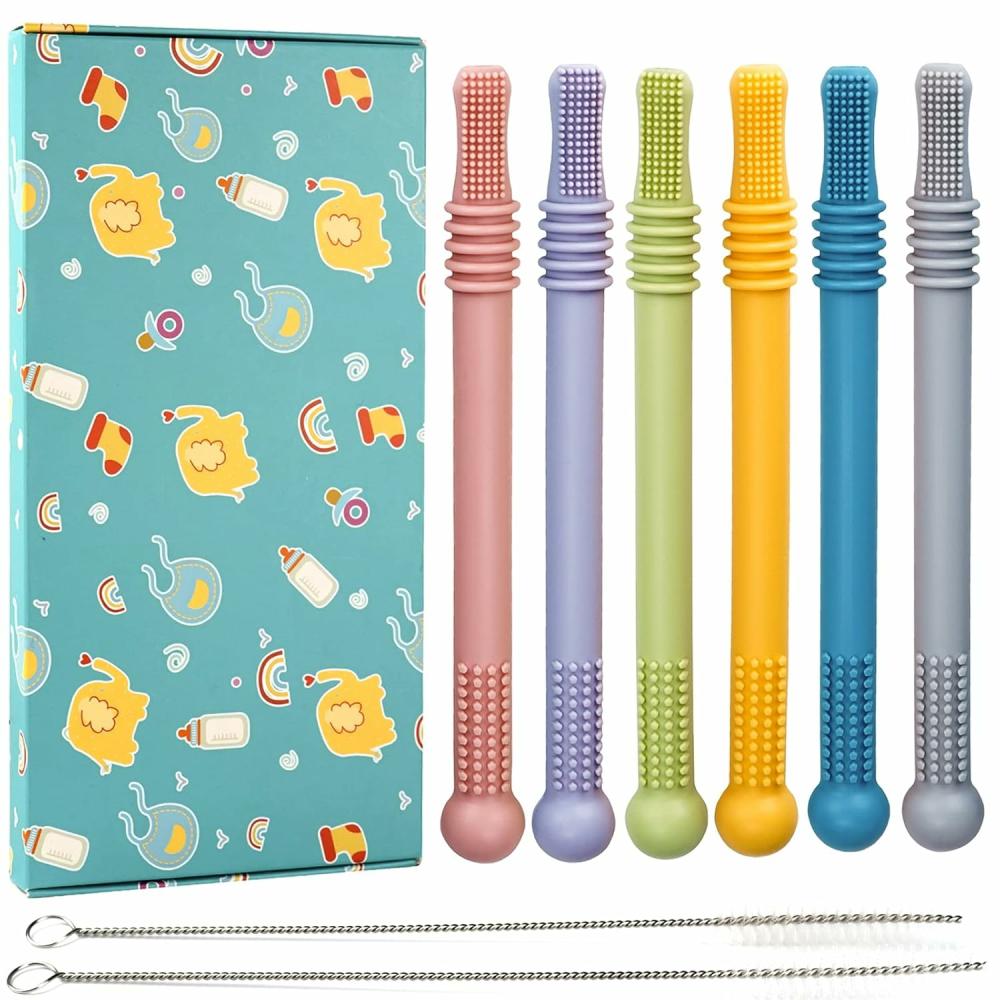 Anneaux de dentition  | Jouets de dentition pour bébé, jouets sensoriels pour enfants autistes, ADHD, SPD, moteurs oraux. Pailles et bâtonnets de dentition pour bébés. Cadeaux pour garçons et filles de 3, 6, 12 et 36 mois. Sucette de dentition pour bébé.