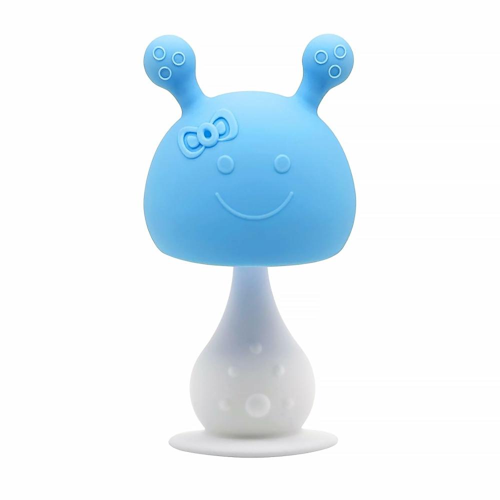 Anneaux de dentition  | Jouets de dentition pour bébés avec base suceuse – Sucettes en silicone en forme de champignon pour bébés de 3 mois et plus – Jouet super doux et facile à saisir pour soulager la dentition des bébés – Jouets à mâcher pour besoins de succion – Sans BPA (Bleu)