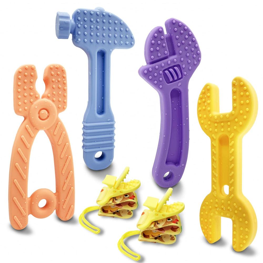 Anneaux de dentition  | Jouets de dentition pour bébés de 0 à 6 mois et de 6 à 12 mois, jouets de dentition en silicone, jouets à mâcher pour bébés, jouets de dentition molaires, jouets de dentition en forme de marteau, clé à molette et pince pour garçons et filles.