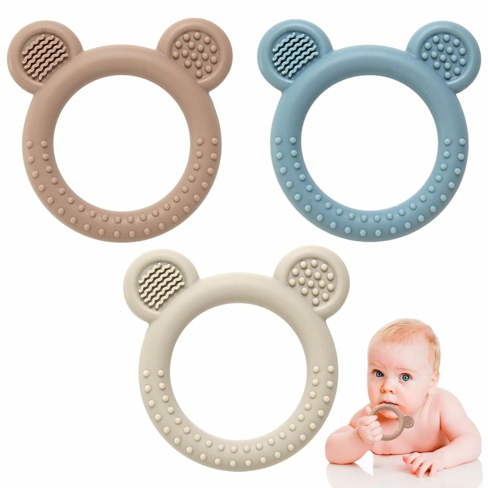 Anneaux de dentition  | Jouets de dentition pour bébés de 0 à 6 mois – Pack de 3 jouets en silicone pour bébés de 6 à 12 mois – Sans BPA – Soulagement de la dentition avec texture douce – Indispensables pour apaiser les gencives douloureuses des bébés