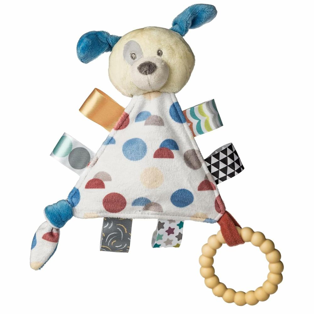 Anneaux de dentition  | Jouets de dentition Taggies – Hochets pour bébés – Jouet d’activité triangulaire portable avec étiquettes sensorielles – 15 cm – Chiot