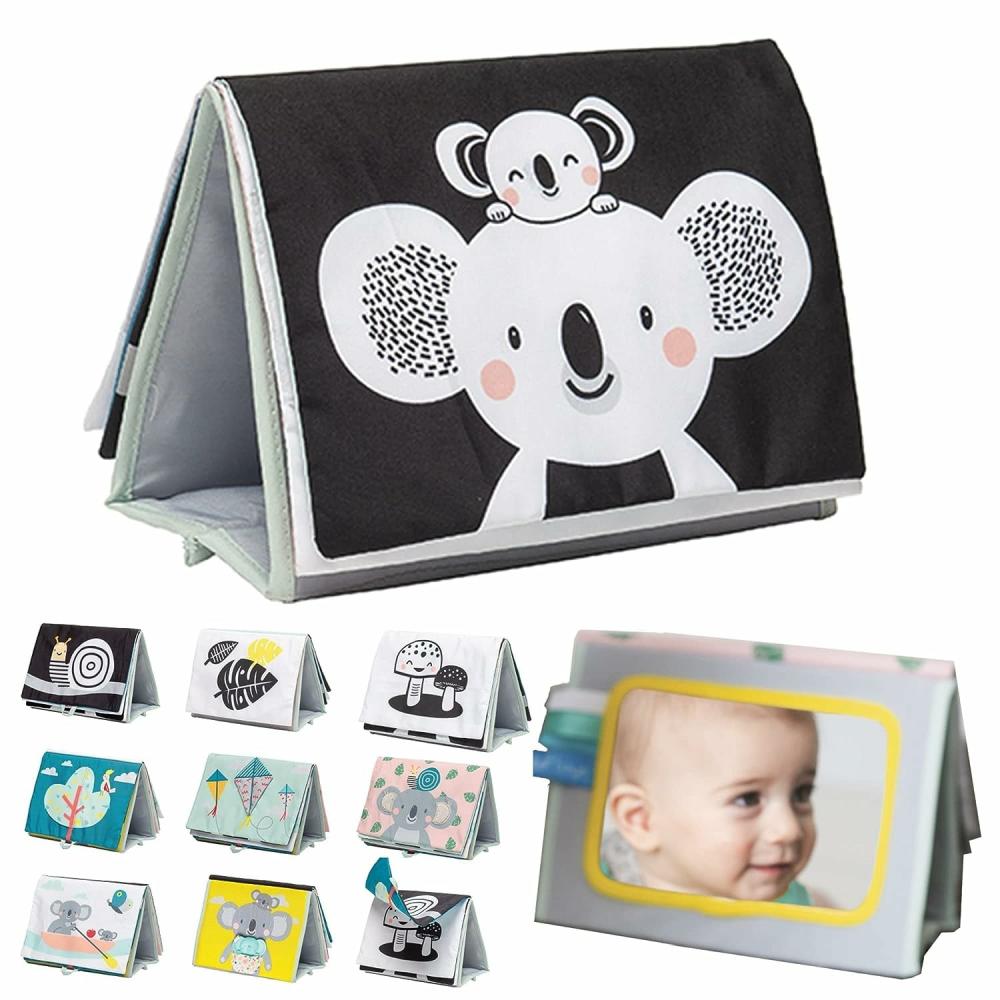 Anneaux de dentition  | Jouets de Tummy Time – Livre pour Bébé à Fort Contraste. Livres en Tissu Crinkle Interactifs Amusants pour Bébés avec Miroir Tummy Time et Anneau de Dentition Koala Doux – Livre Tummy Time pour Bébé par