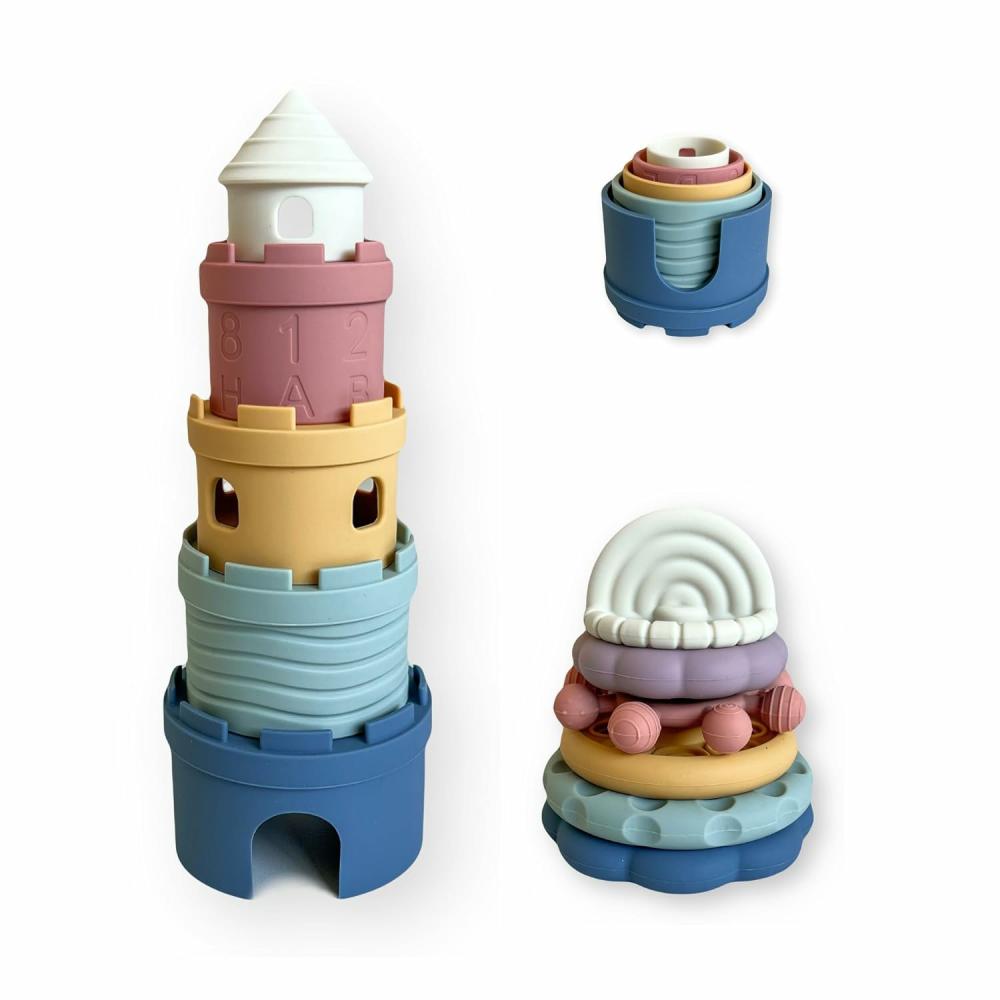 Anneaux de dentition  | Jouets d’empilage pour bébés – Jouets de dentition – Tasses empilables – Anneaux de dentition en silicone de qualité alimentaire – 6 mois et plus – Jouet de bain doux