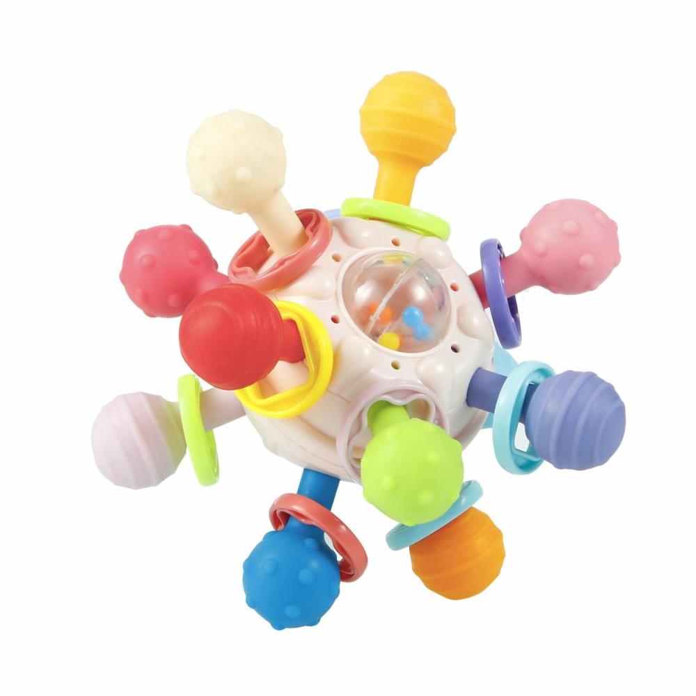 Anneaux de dentition  | Jouets sensoriels pour bébés 0-6 mois, hochet en silicone, jouet Montessori, jouet d’activité pour la préhension des bébés, hochet à mâcher, balle de dentition, développement 6 à 12 mois, cadeau pour bébé, sans BPA.