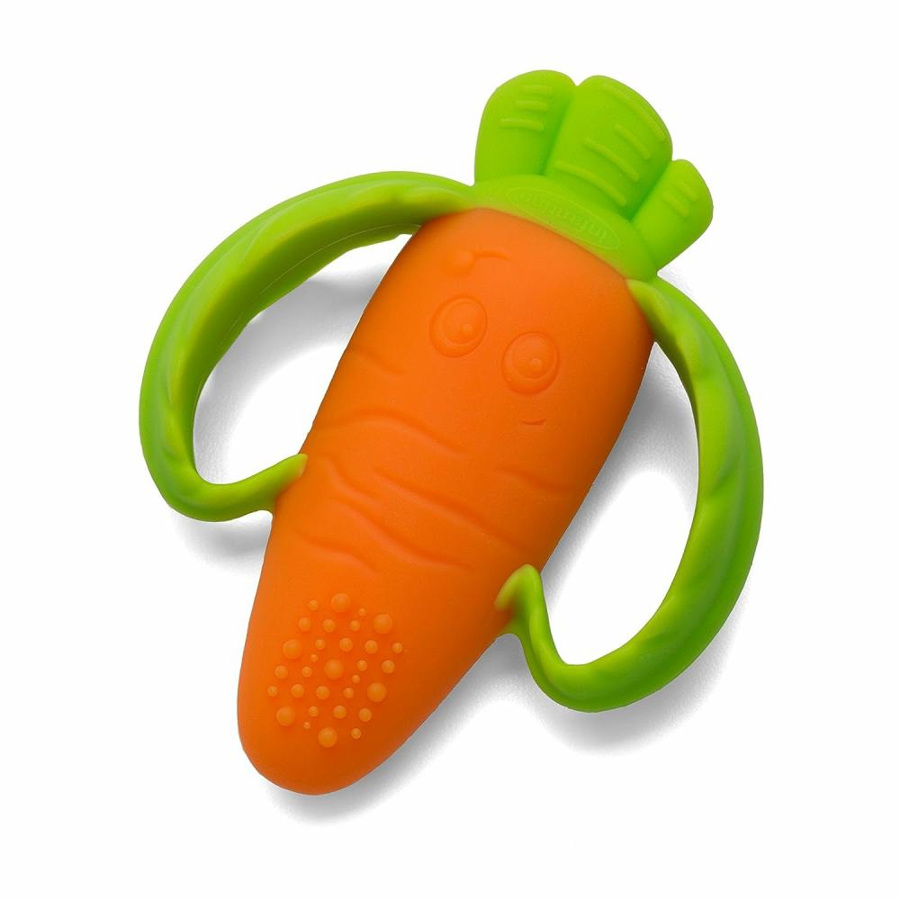 Anneaux de dentition  | Lil’ Nibbles Anneau de Dentition en Silicone Texturé pour Bébé – Exploration Sensorielle et Soulagement des Dents avec Poignées Faciles à Tenir – Carotte Orange – 0+ Mois