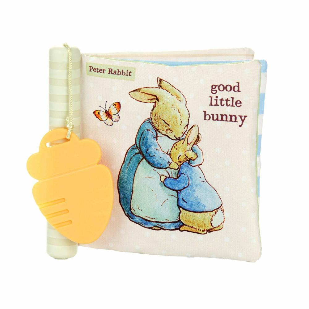 Anneaux de dentition  | Livre en tissu Beatrix Potter Peter Rabbit avec une couverture en dentition sensorielle et un jouet de dentition.